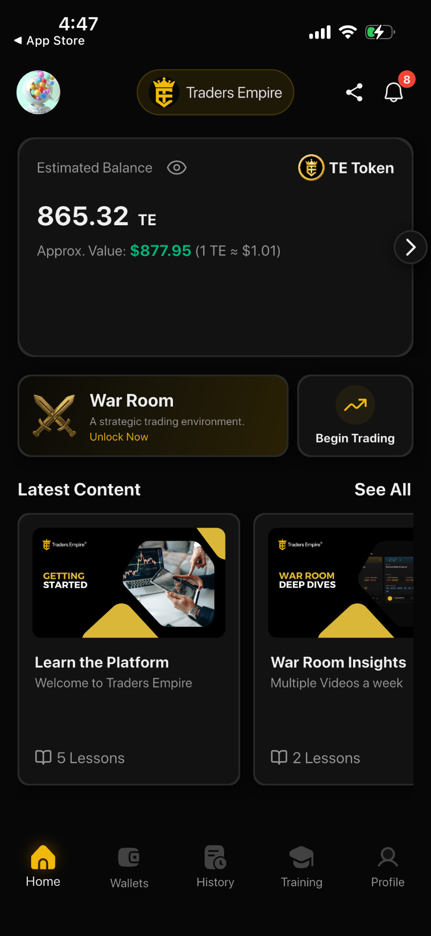 Traders Empire portfolio screen